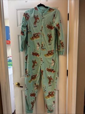 Nick & Nora Mint Green Holiday Animal Print Onesie